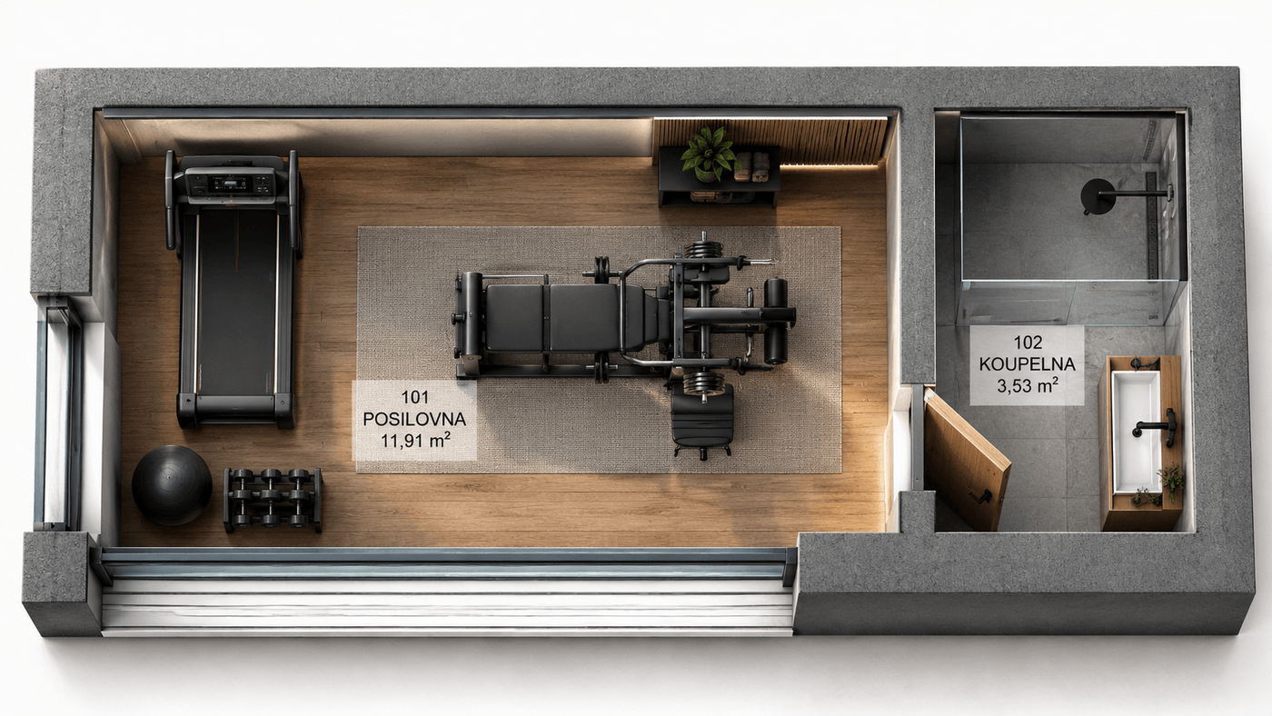 Půdorys Gym — Basic · 20,4 m²