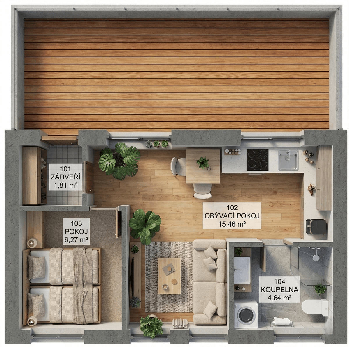 Půdorys Living — Basic a Premium · 35,5 m²