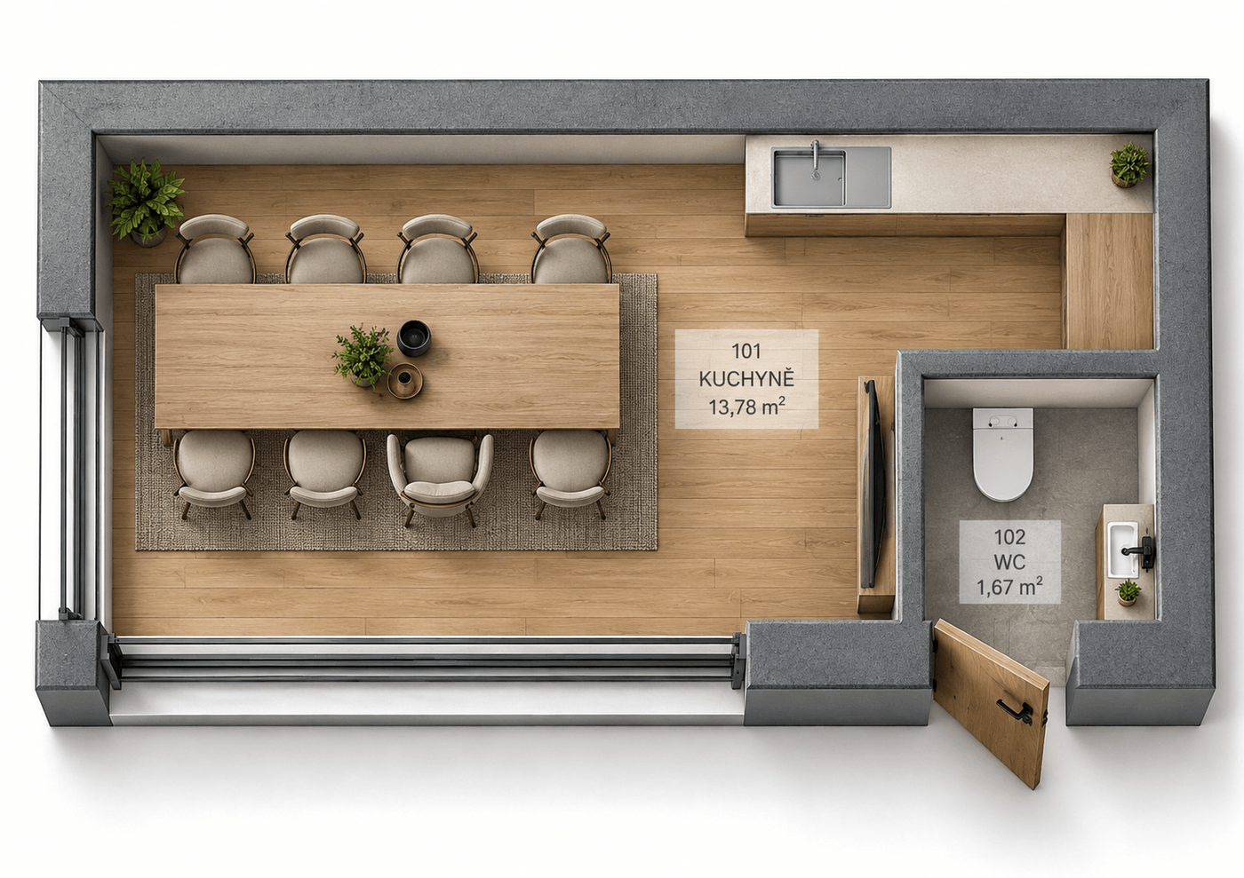 Půdorys Párty house — Basic · 20,4 m²