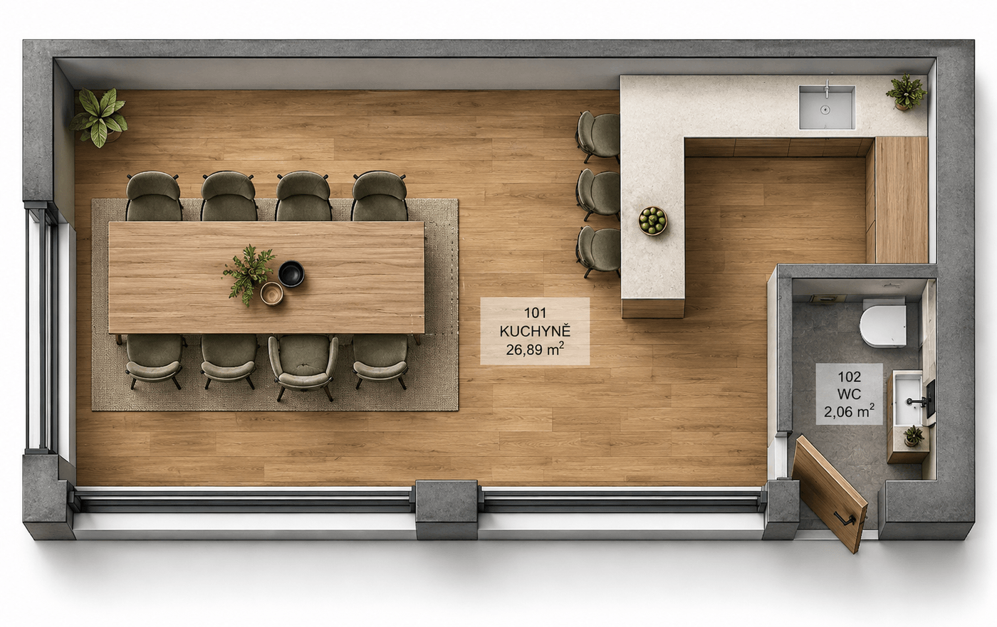 Půdorys Párty house — Premium a Signature · 35,5 m²