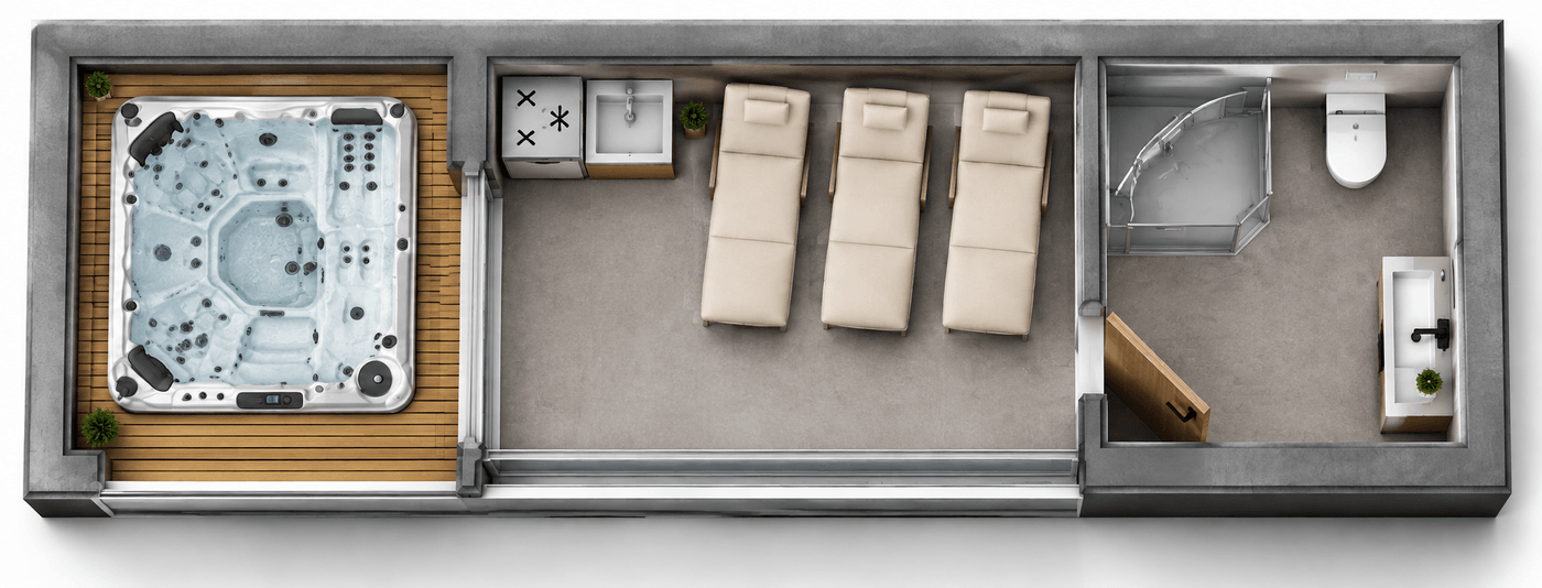 Půdorys Wellness — SPA BOX · Signature · 22,4 m²
