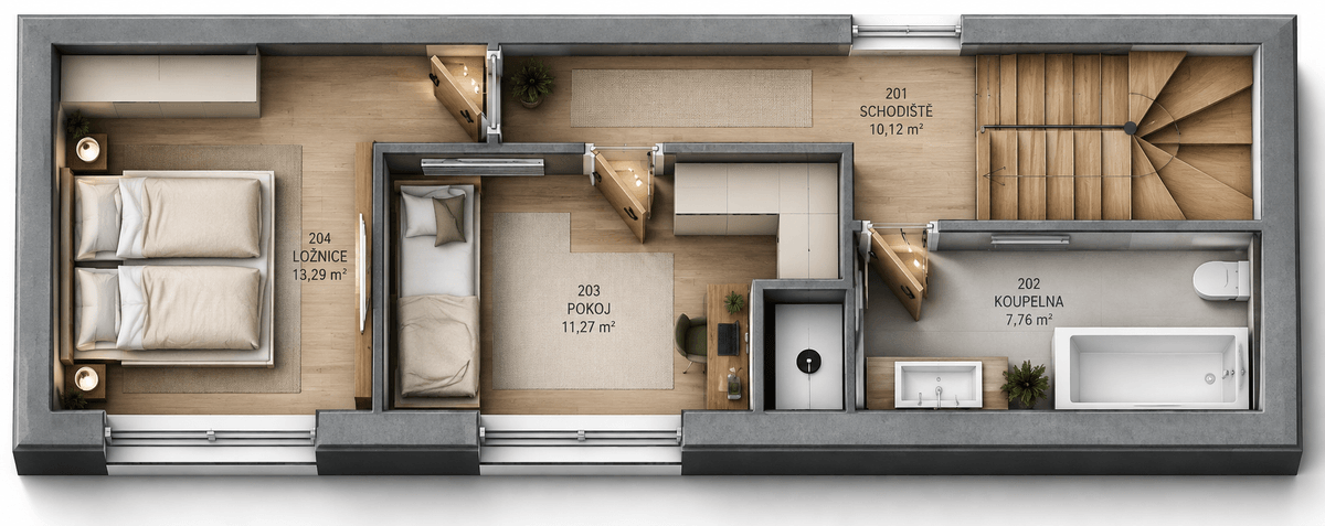 Půdorys 2.NP W House 5+kk